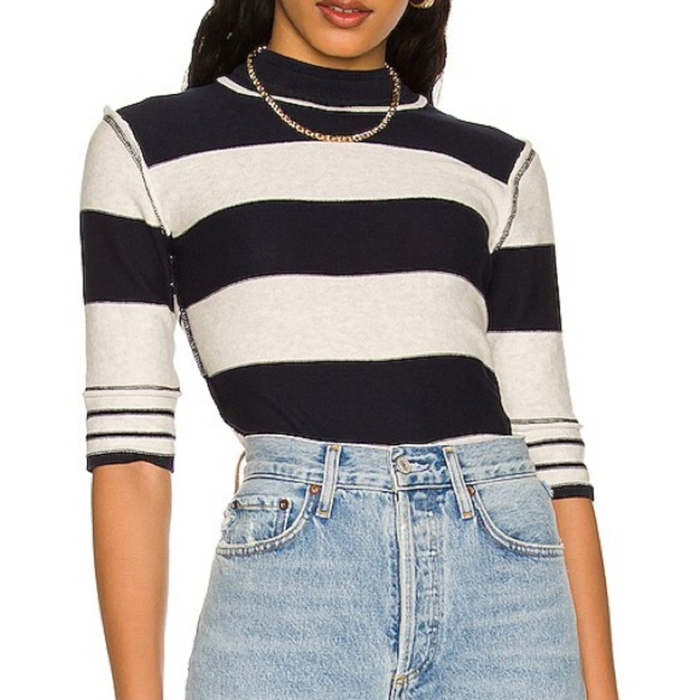 Free People Raleigh Tee in Navy Combo Sz XL Top